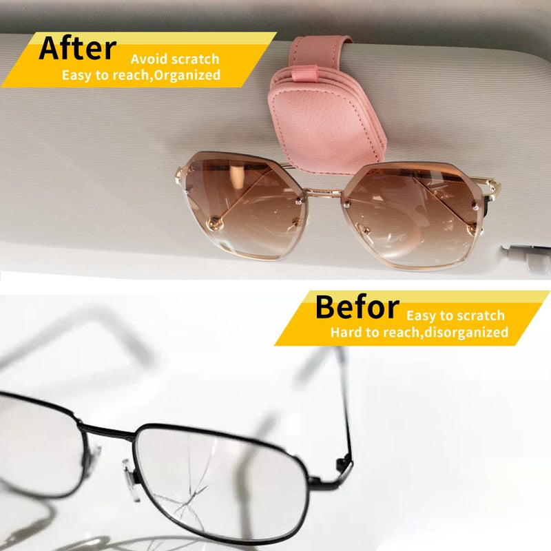 Yuoyar 2 Packs Sunglasses Holders for Car Visor - Magnetic Leather Sunglasses Holder and Ticket Card Clip - Car Visor Accessories (Pink) - Image 3